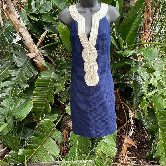 Lilly Pulitzer, coastal, cool, silver, and gold application sheath dress - Picture 1 of 8